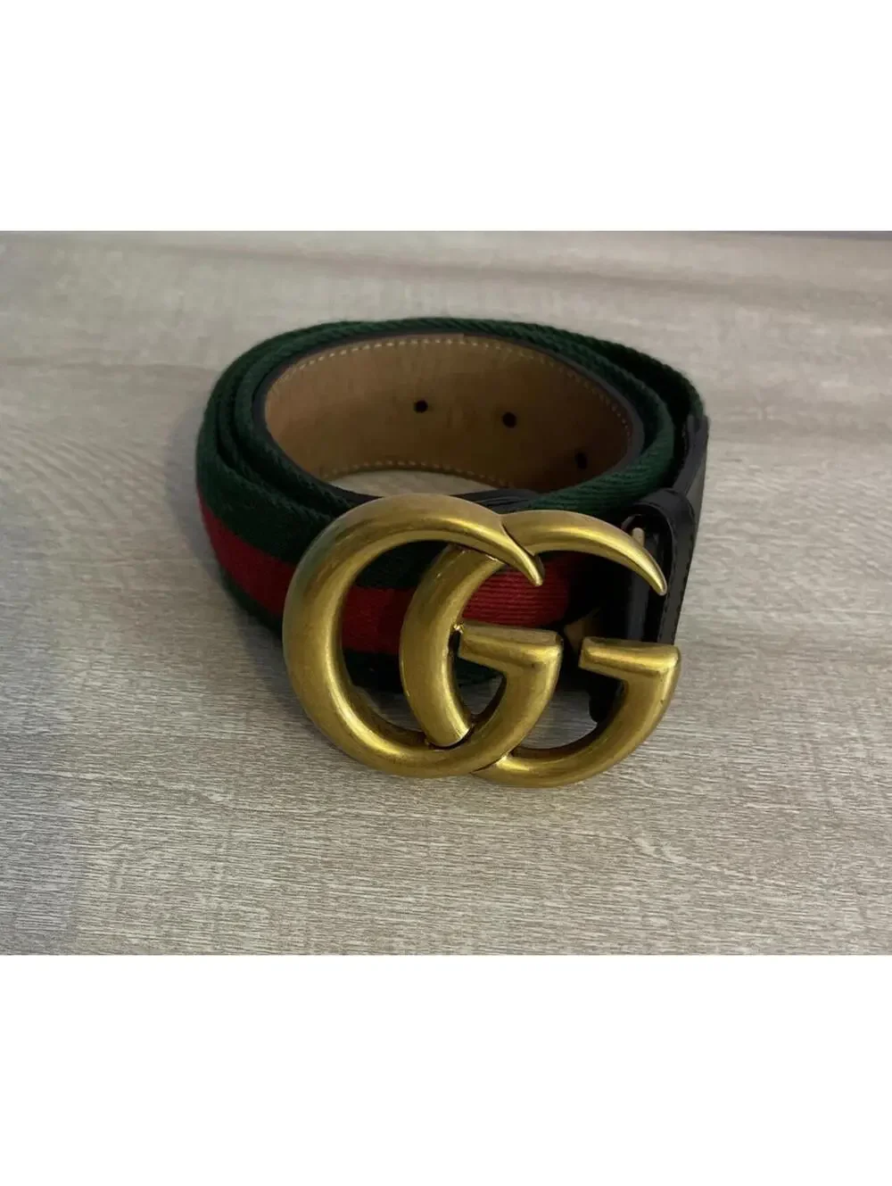 Gucci Green & Red Striped #409416 HE21T 105•42 #480199 Double G Web Belt! MZZ8